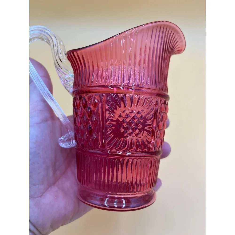 Vintage Fenton Cranberry Glass Creamer: Raised Design, Red Glass